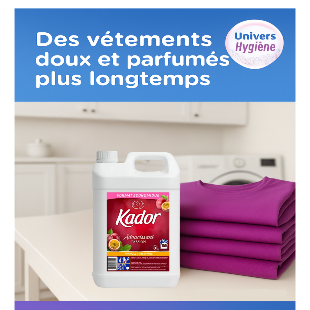 Adoucissant 5 litres KADOR Passion (équivalent Soupline baiser de fleurs) Ma boutique
