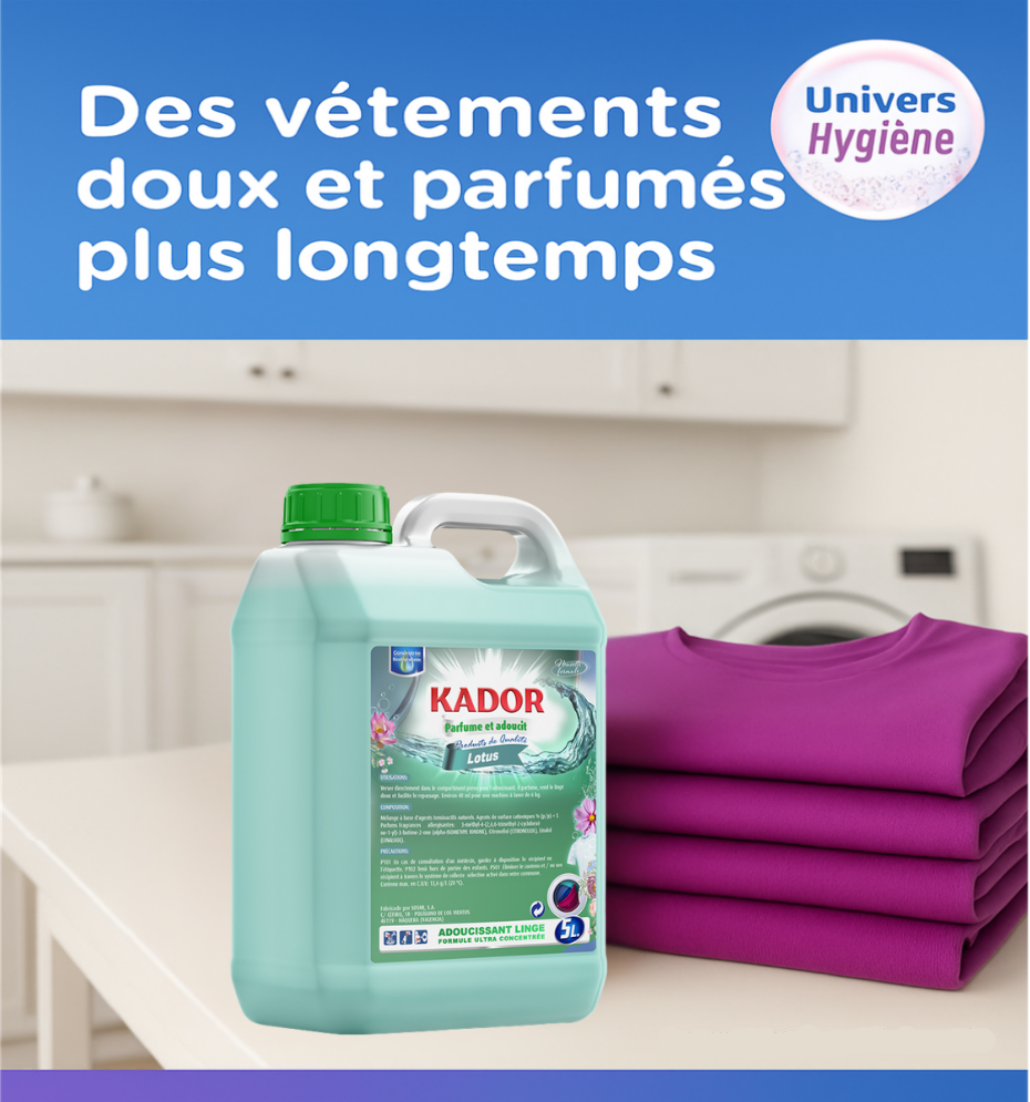 Adoucissant 5 litres KADOR Lotus (équivalent Lenor fleurs de lotus) Ma boutique