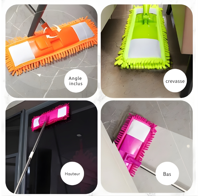 balais à plat en Microfibre rotatif à 360° Manche télescopique Univers Hygiène