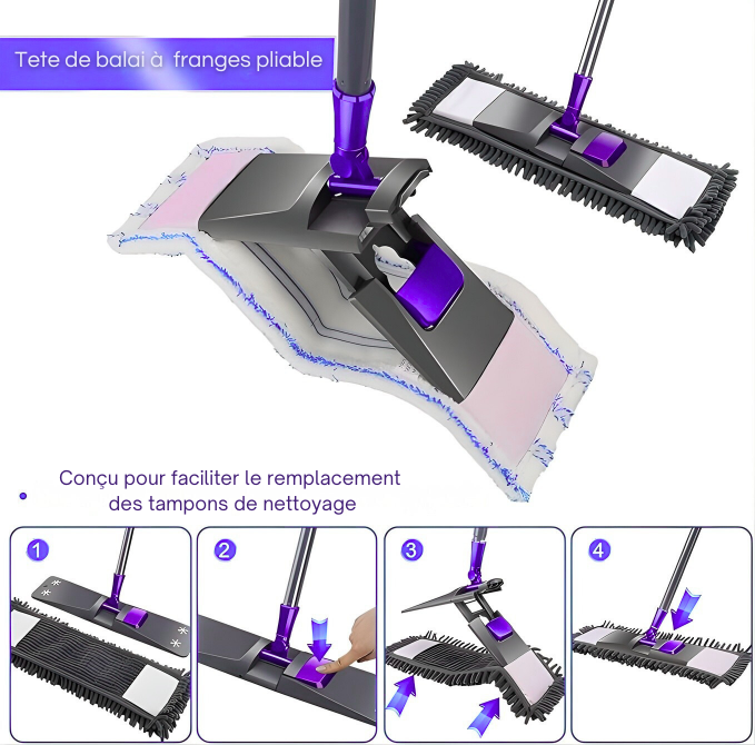 balais à plat en Microfibre rotatif à 360° Manche télescopique Univers Hygiène